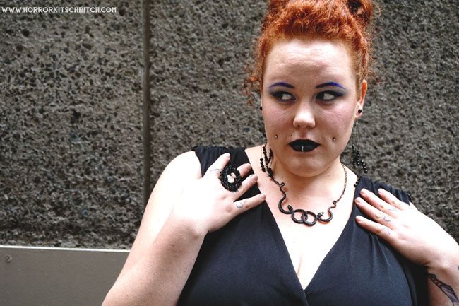 kobi jae horror kitsch bitch plus-size blog blogger aussie australian ootd chubby fat fatty girl tattooed tattooes zombie inked dimples vintage retro kawaii alternative curves fatbabe ps pinup effyourbeautystandards plus model melbourne secondhand thrifted body positive lose hate not weight redhead ginger thrifted secondhand jumpsuit goth glam gothic street style