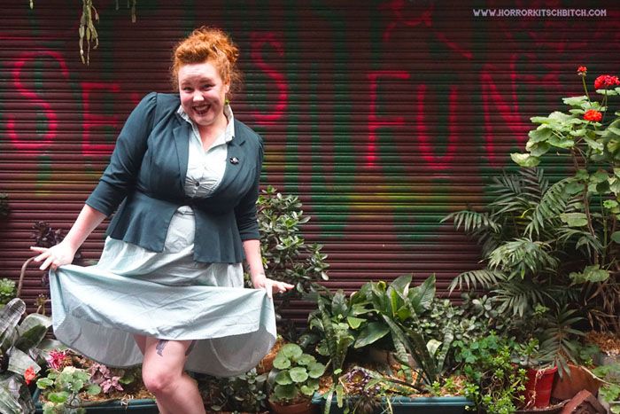 kobi jae horror kitsch bitch fat fatty girl tattooed plus-size bbw tattooes zombie inked dimples vintage retro kawaii alternative curves fatbabe ps pinup blog blogger aussie australian ootd chubby effyourbeautystandards tess munster model melbourne secondhand thrifted body positive lose hate not weight redhead ginger melbourne thrifted secondhand green
