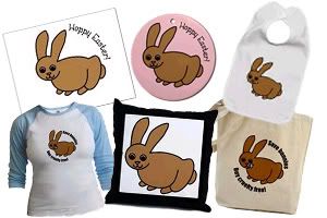 My newest designs feature an adorable brown bunny, alone, or with Easter or animal rights slogans.