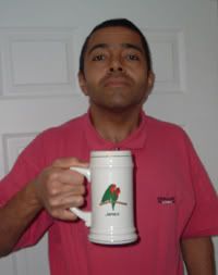 James with his new personalized lovebirds stein.