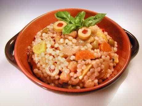 Israeli Couscous with Zucchini, Garbanzos and Olives