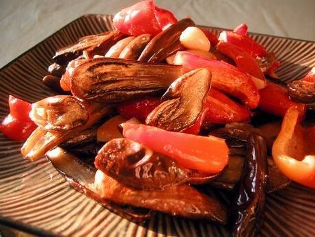 Roasted Fairy tale eggplant and lipstick peppers