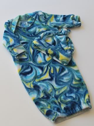 Blue Swirl Dyed OBV Newborn Gown with Beanie