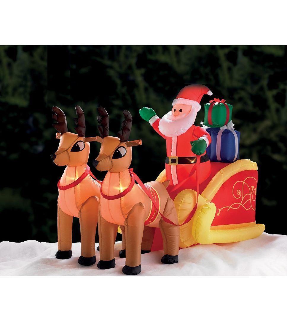 FATHER CHRISTMAS LIGHT UP OUTDOOR INFLATABLE SANTA & REINDEER & SLEIGH