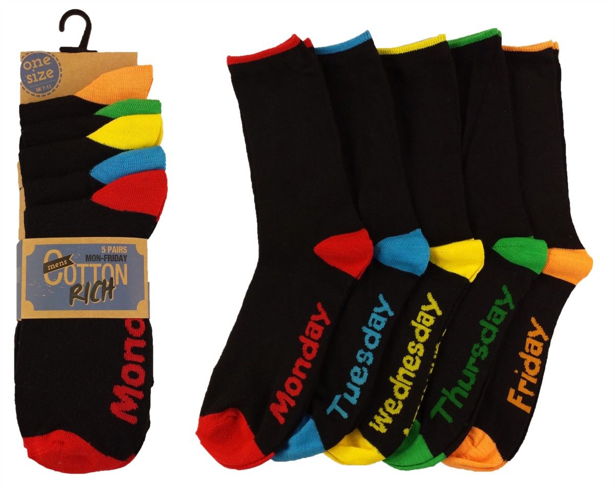 5 PAIRS OF MENS MULTI COLOURED WORKING DAYS OF THE WEEK SOCKS eBay