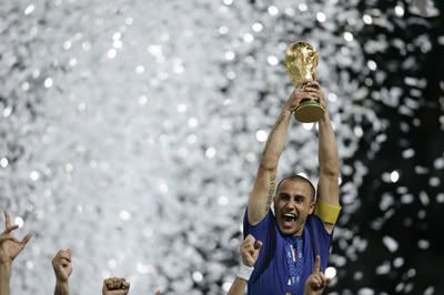 Cannavaro lifts the World Cup trophy high