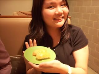 Celina promoting Salmon Nigiri Sushi