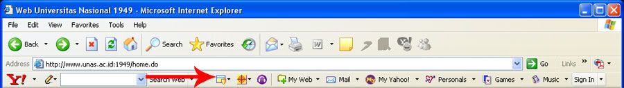 Tanda yang ditunjukkan anak panah di Toolbar Yahoo menandakan masih aktif pop-up blockernya