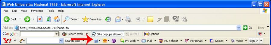 Gambar Yahoo Toolbar yang sudah tidak di blok pop-up nya