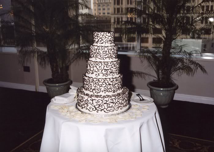 It was white with black embellishments so it fit our black and white wedding