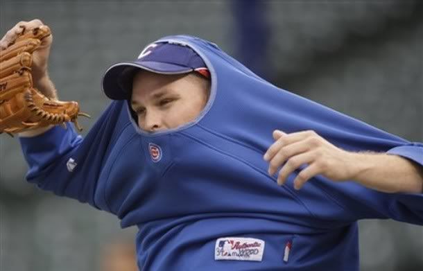 Kerry Wood dressing Dont hurt yourself there, champ!