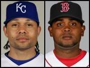 Coco and RamRam on their new teams Coco Crisp, the newest Royal; Ramon Ramirez, the newest Red Sock.