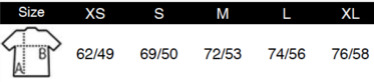 Size chart in cm