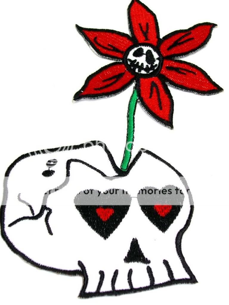 Cute Flower Skull Totenkopf Rockabilly Patch batcave  