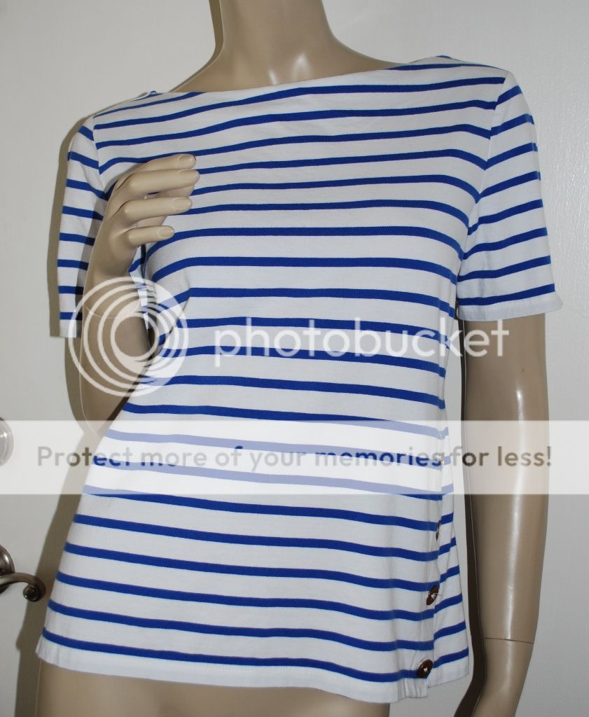 Lauren Ralph Lauren Size M Breton Stripe T Shirt Blue White Cotton Nautical Top